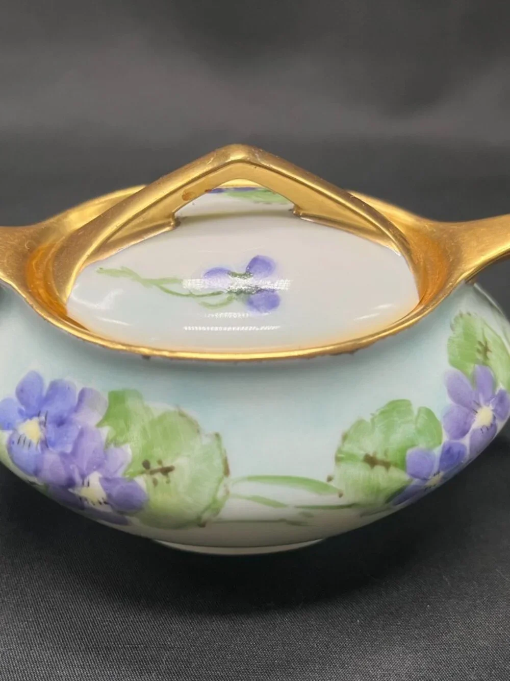 Vtg EPIAG Cecho Slovakia Hand-Painted Porcelain Creamer/Covered Sugar Bowl Set